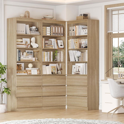 Bücherregal Hochschrank mit Schubladen & Ablagen – Eiche