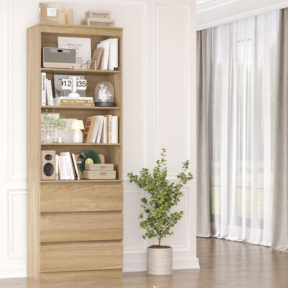 Bücherregal Hochschrank mit Schubladen & Ablagen – Eiche