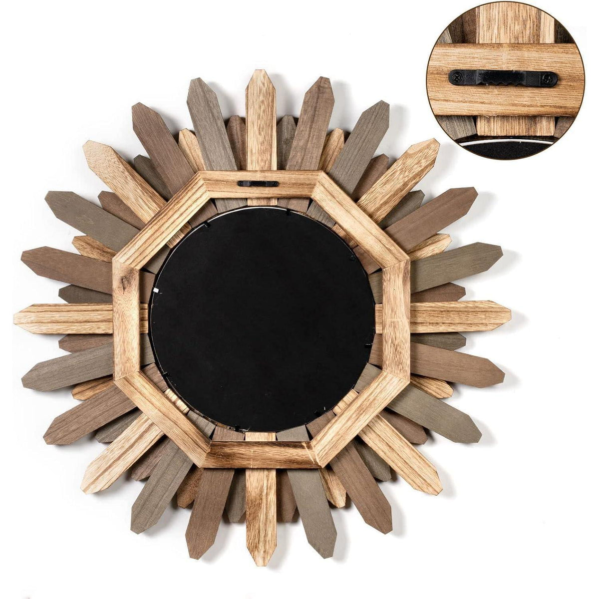 Runder Wandspiegel Holz 53cm – Boho Deko für Wohnzimmer & Bad