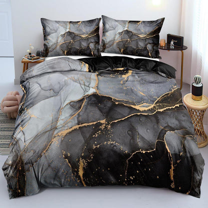 Marmor Bettwäsche Set 135x200 cm, 4-teilig, Schwarz