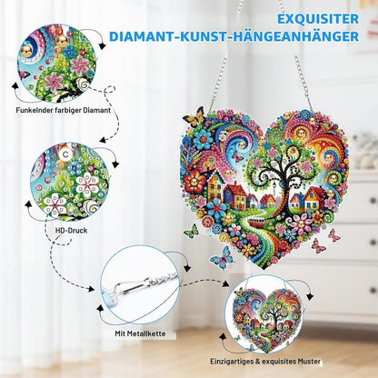 5D Diamantmalerei Herz Anhänger Lebensbaum Fensterbild