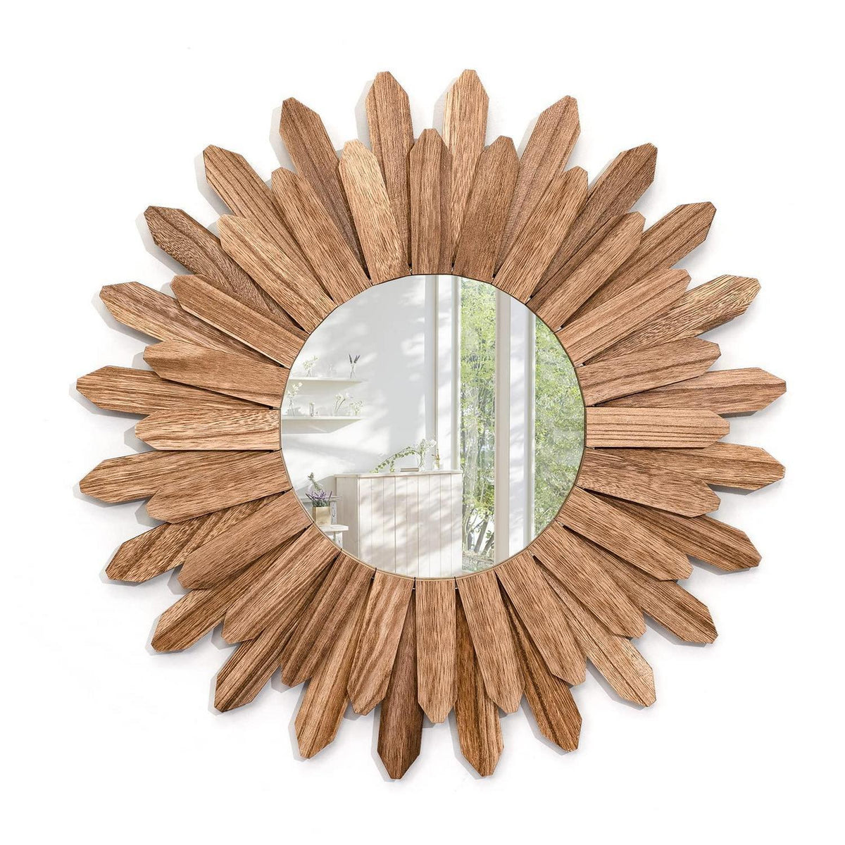 Runder Wandspiegel Holz 53cm – Boho Deko für Wohnzimmer & Bad
