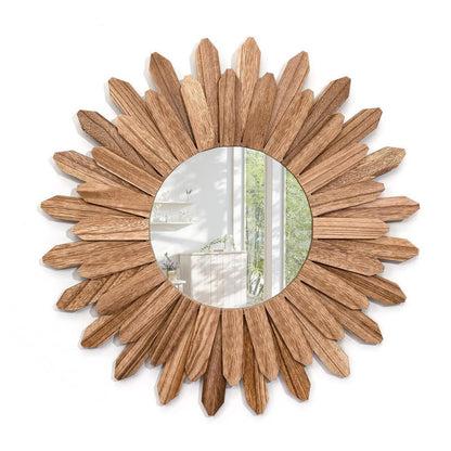 Runder Wandspiegel Holz 53cm – Boho Deko für Wohnzimmer & Bad