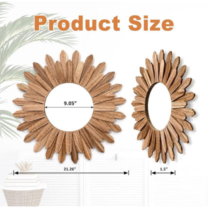 Runder Wandspiegel Holz 53cm – Boho Deko für Wohnzimmer & Bad
