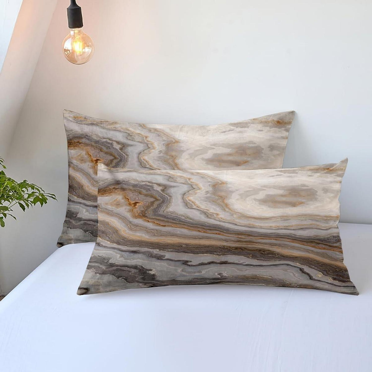 Marmor Bettwäsche Set 135x200 Braun Mikrofaser 4tlg.