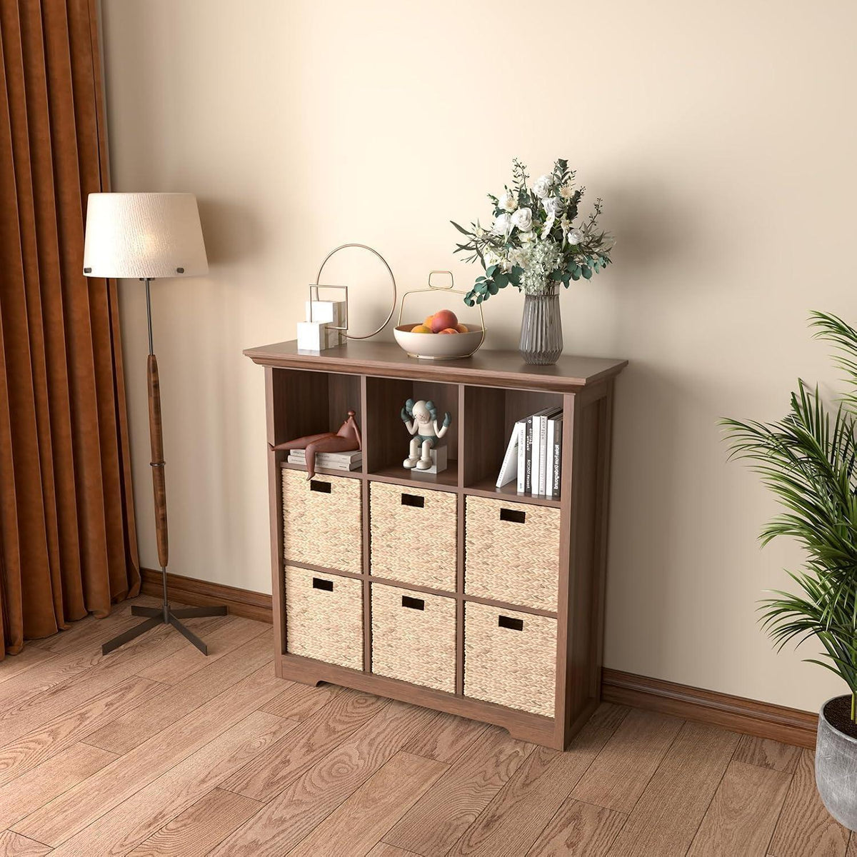 OSCHF 9-Fächers Bücherregal mit Sockel – Modernes Holzregal Walnuss