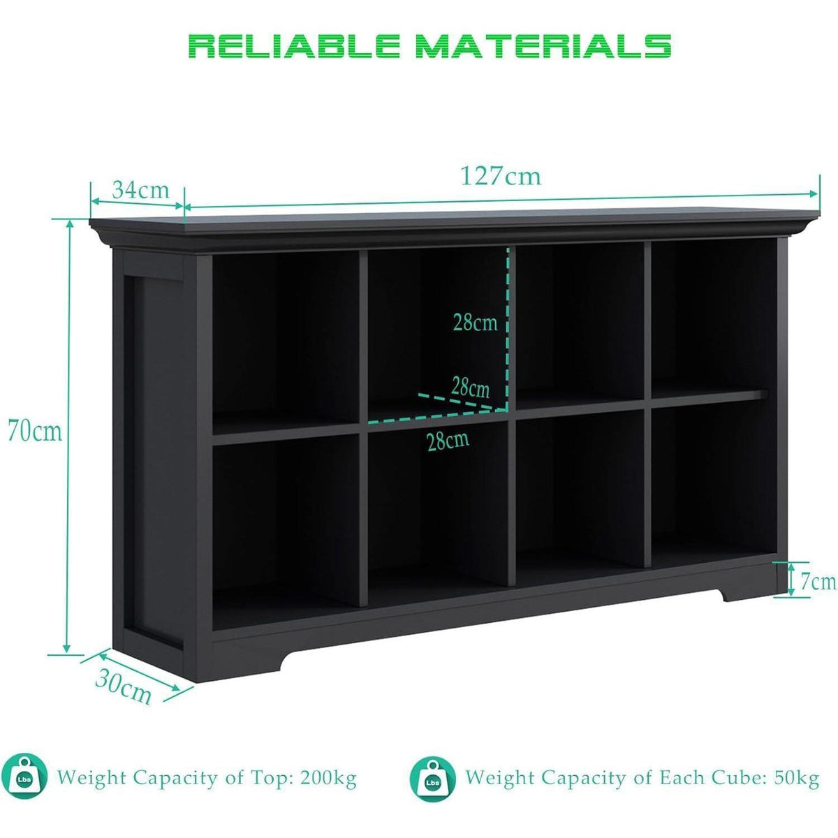 OSCHF 8-Fächers Bücherregal mit Sockel – Modernes Holzregal Schwarz