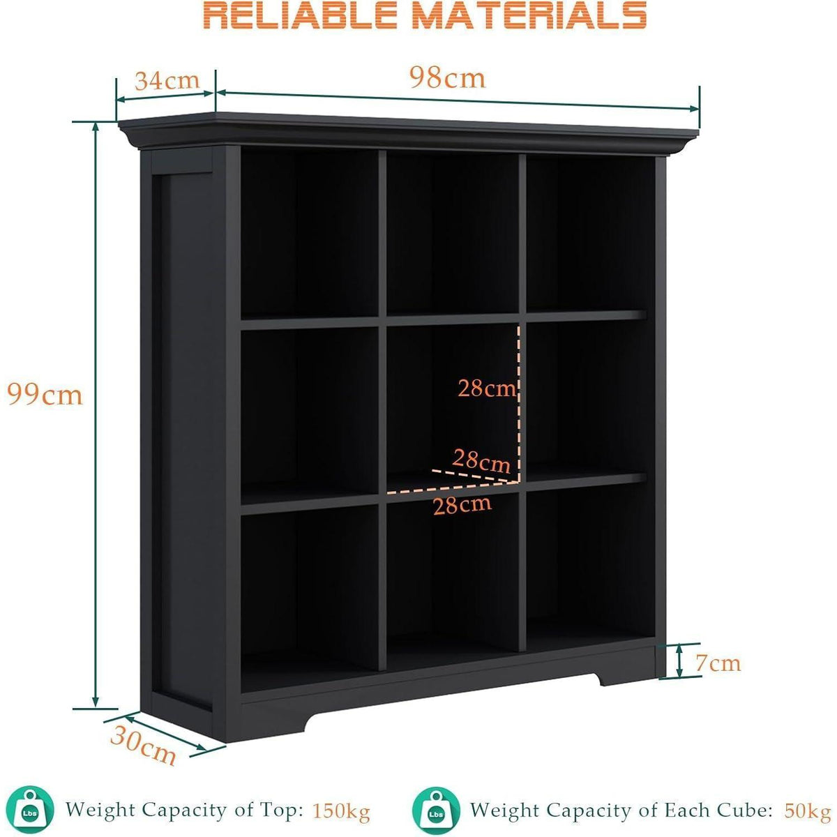 OSCHF Bücherregal 9 Fächer - Modernes Holzregal Schwarz