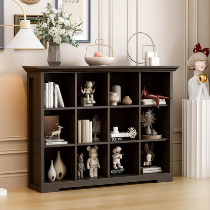 OSCHF 12-Fächer Bücherregal mit Sockel – Modernes Holzregal Schwarz