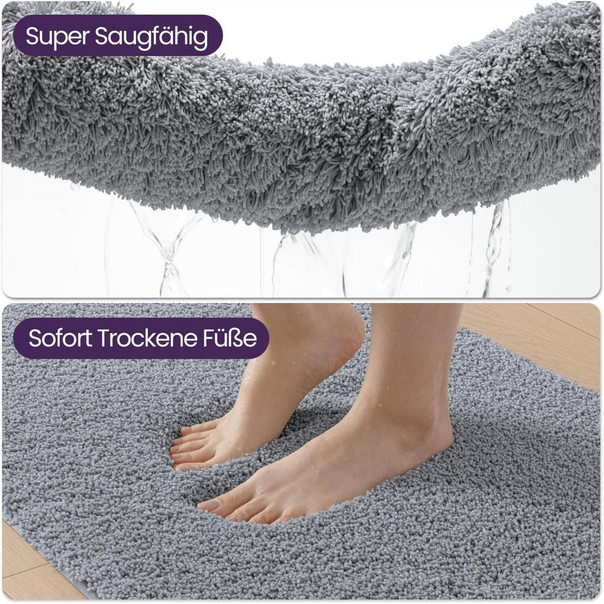 Flauschiger Badezimmerteppich 60x110 cm – Rutschfest & Saugfähig