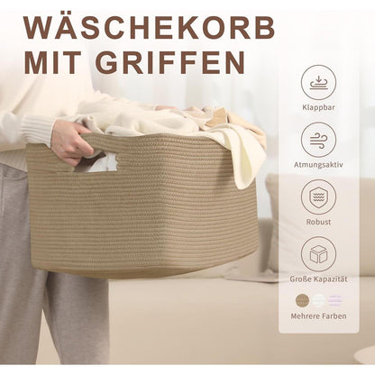 72L Baumwollseil Korb – Boho Wäschekorb für Wohn & Kinderzimmer
