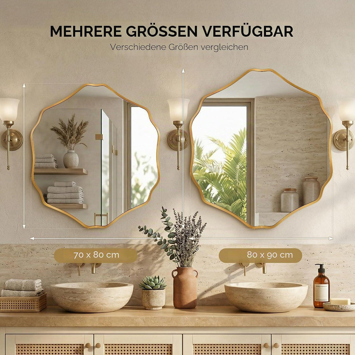 Organischer Sechseck Wandspiegel Gold 90x80 cm