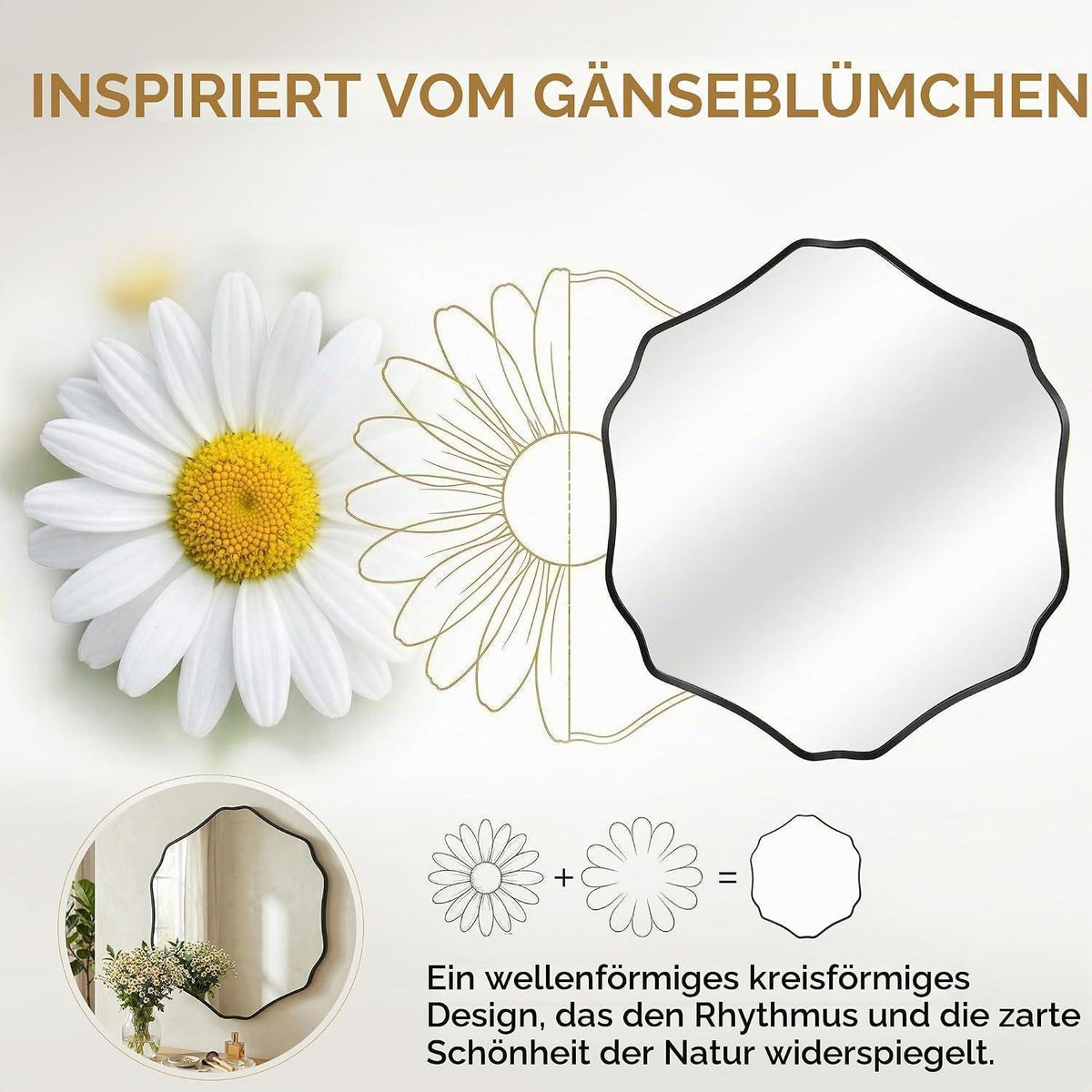 Sechseck Wandspiegel mit Aluminiumrahmen – 90x80 cm