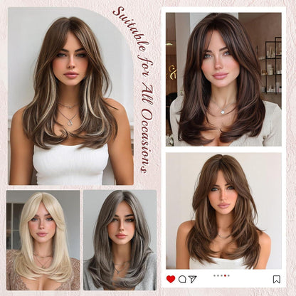 Lange graue Lace Front Perücke mit Pony – Synthetik Haarperücke