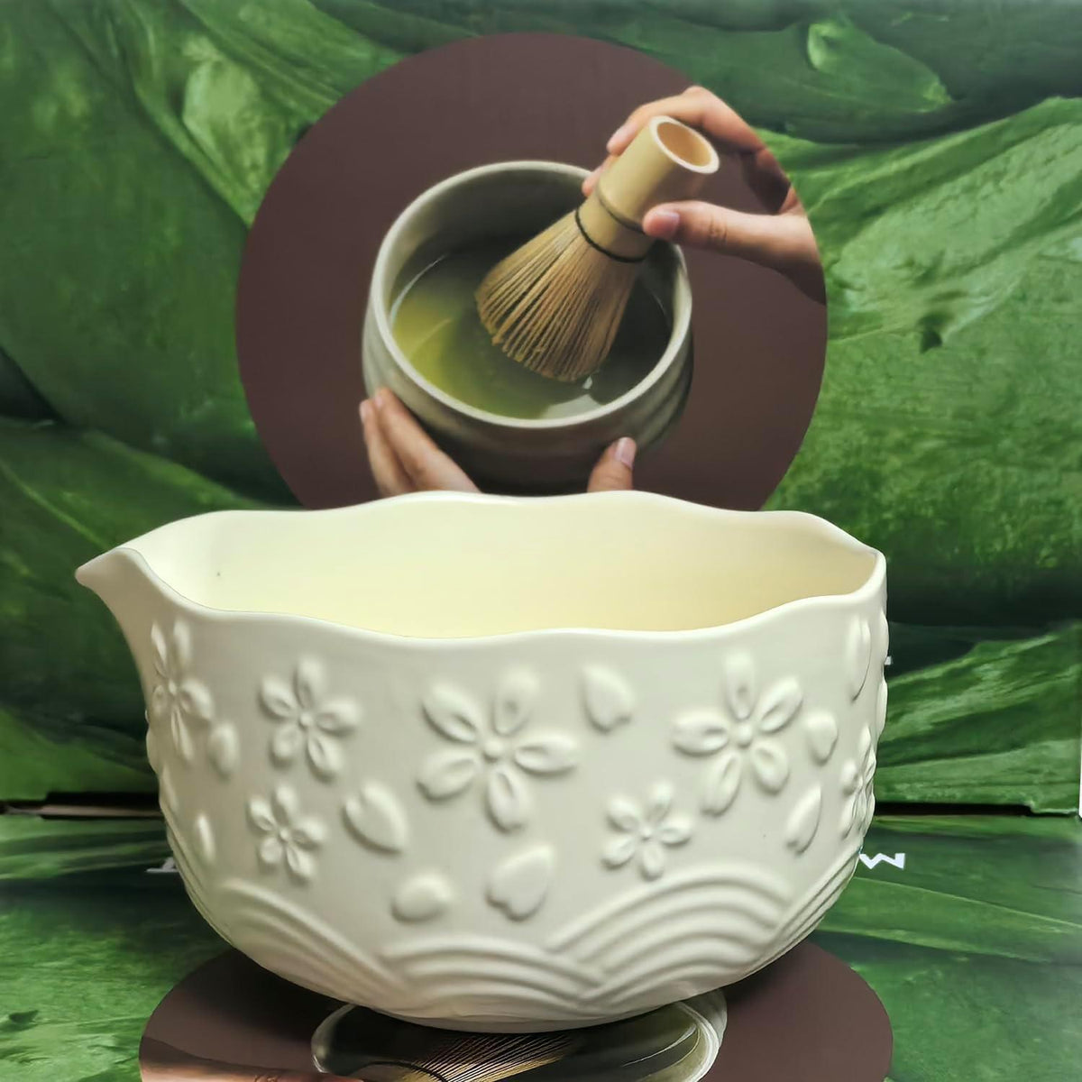 Matcha Tee Set Beige Weiß – 7-teilig für Anfänger