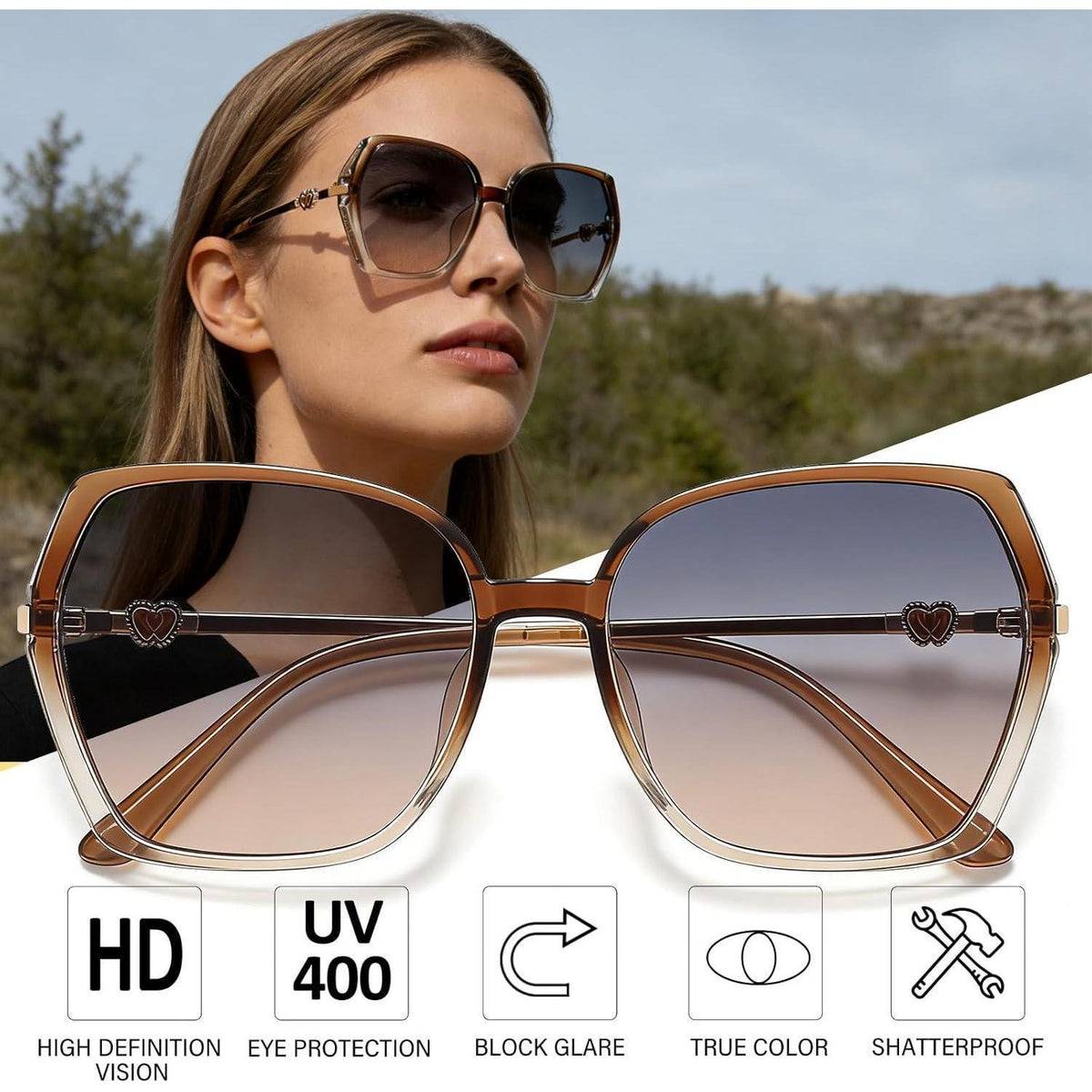 Sonnenbrille Damen Schmetterling Groß Braun 54mm UV Schutz