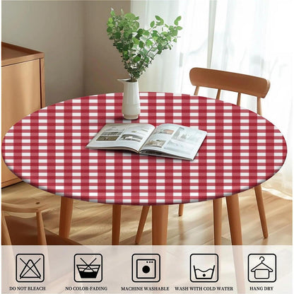 Runde Outdoor Tischdecke wasserdicht Rot Kariert 110 cm
