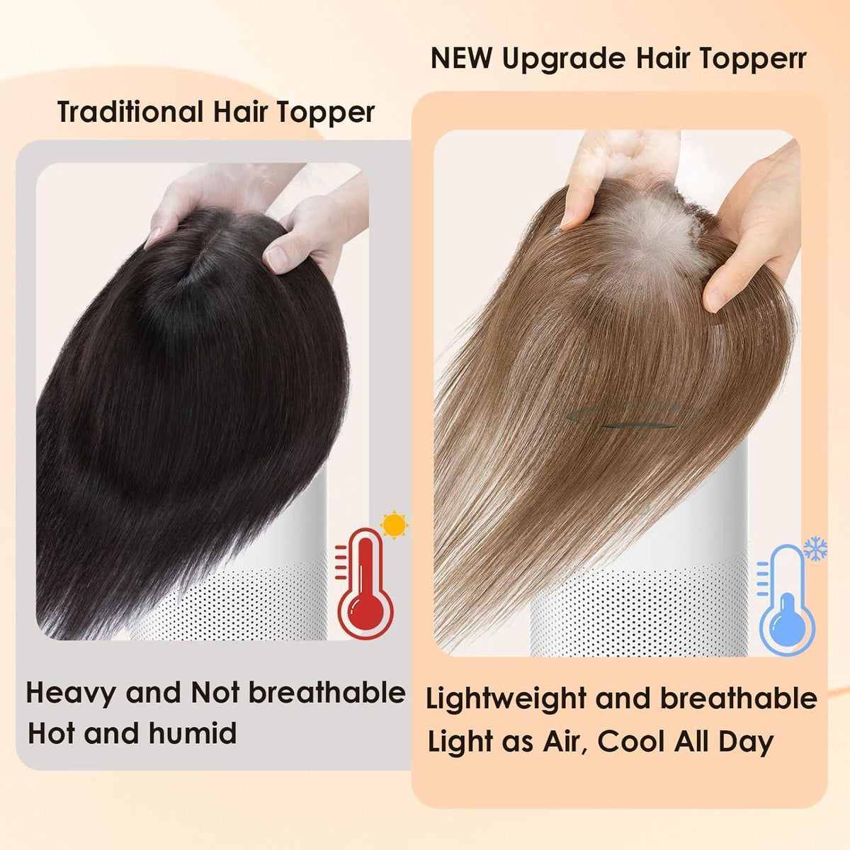 Haartopper Damen Echthaar Mittelbraun/Dunkelblond mit Pony