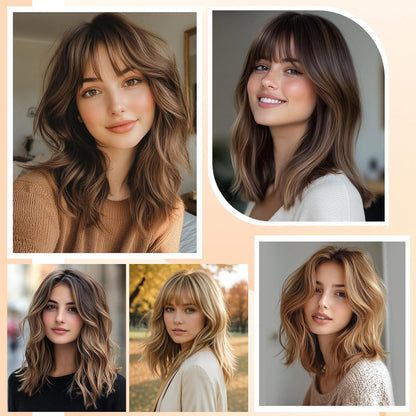 Haartopper Damen Echthaar Mittelbraun/Dunkelblond mit Pony