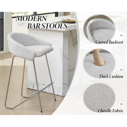 Moderner Barhocker Set Grau - Chenille Barstuhl mit Metallgestell