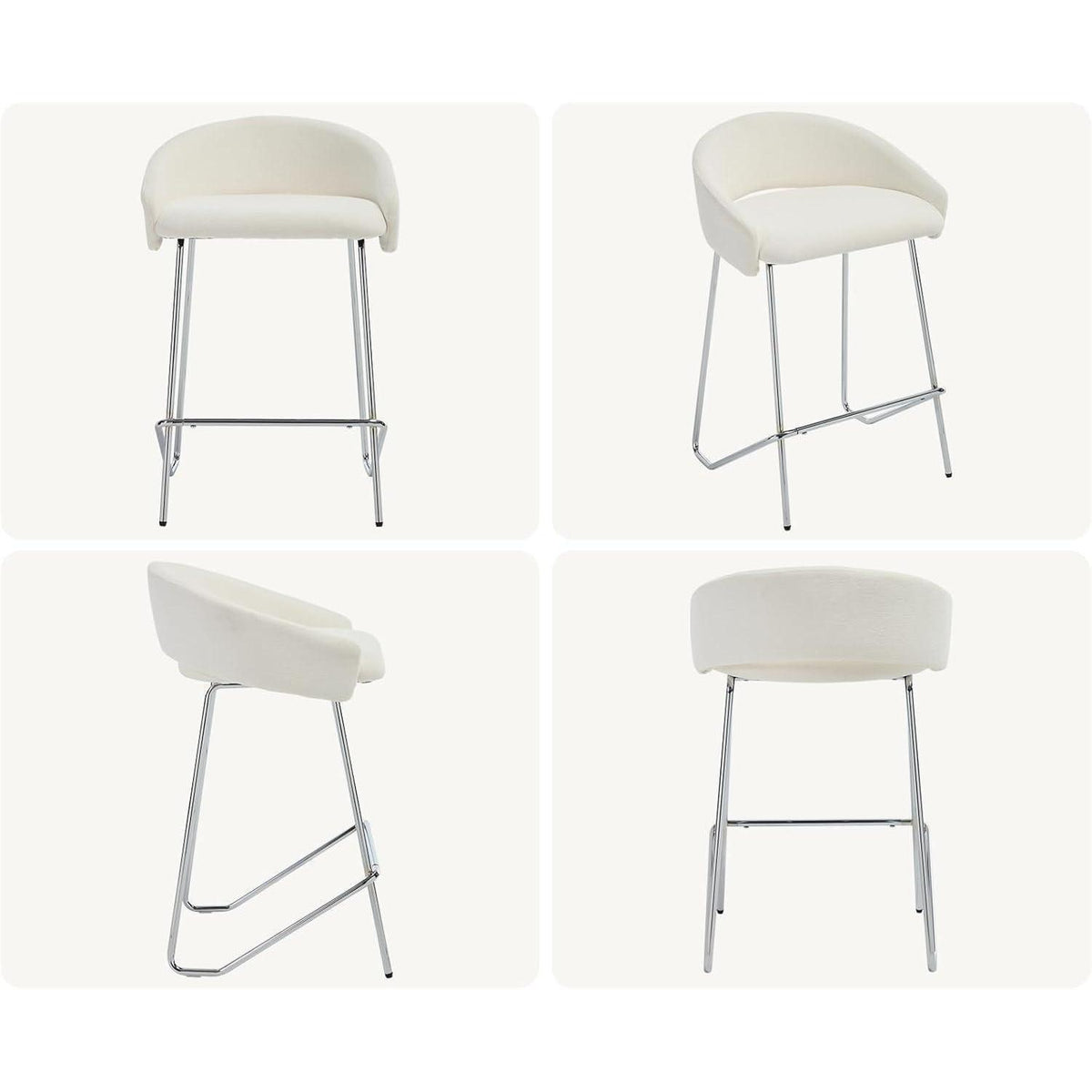 Moderner Barhocker 4er Set mit Chenille-Polsterung, Weiß