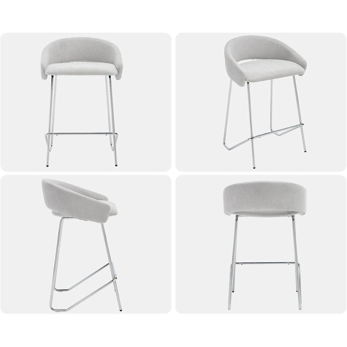 Barhocker Set 4er Grau – Chenille, Metallgestell, Modern