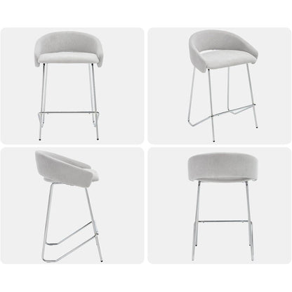 Barhocker Set 4er Grau – Chenille, Metallgestell, Modern