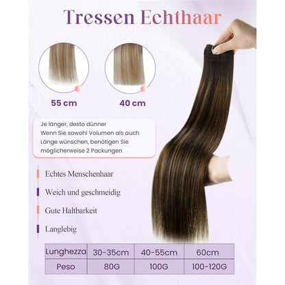Echthaar Tressen Braun Balayage Ombre 35cm Remy Haar