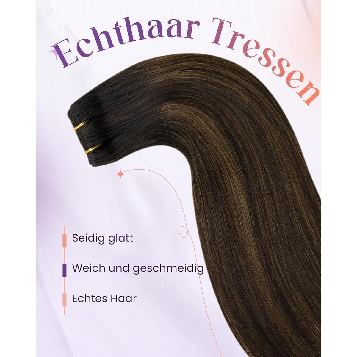 Echthaar Tressen Braun Balayage Ombre 35cm Remy Haar