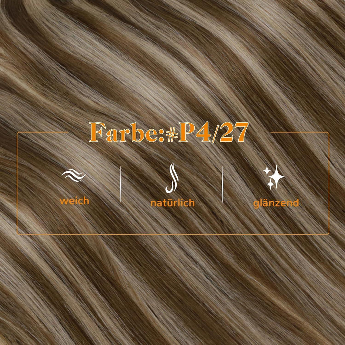 Echthaar Zopf Extension Mittelbraun mit Highlights
