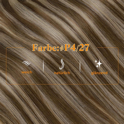 Echthaar Zopf Extension Mittelbraun mit Highlights