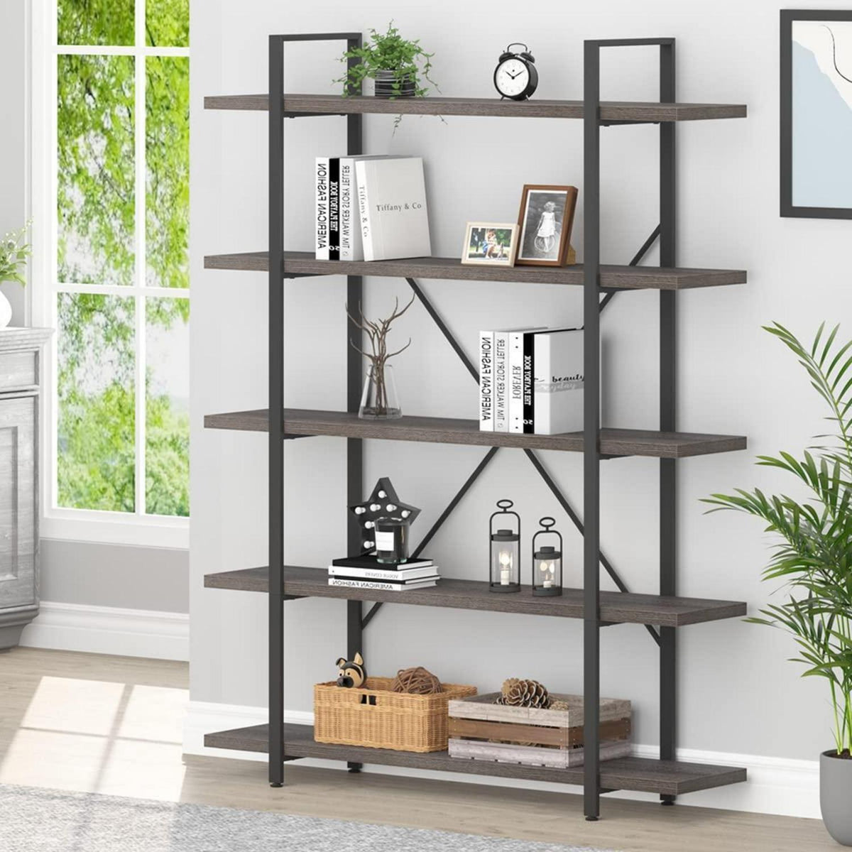 Holz-Metall Bücherregal 5 Ebenen Industriell