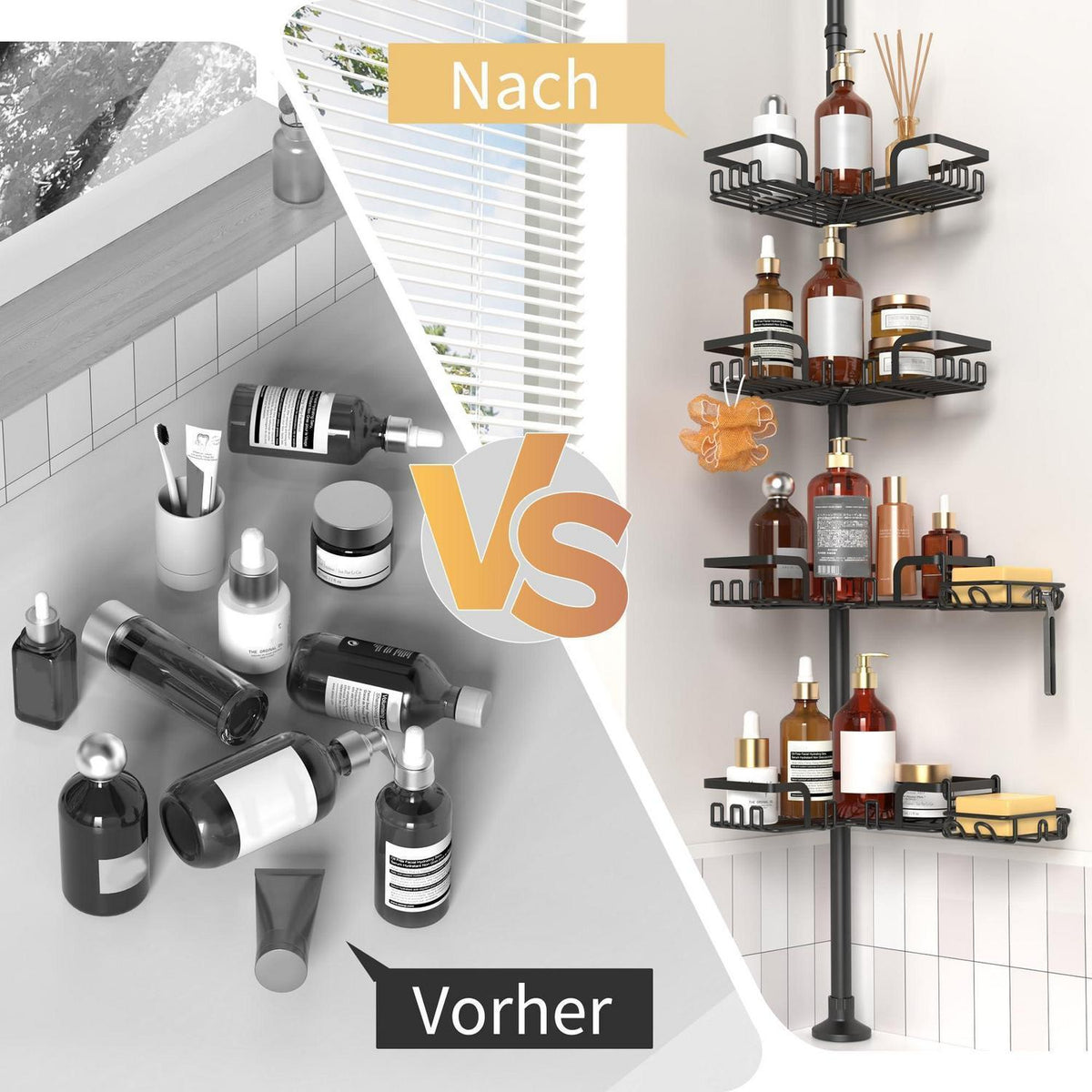 Teleskop Duschregal Eckig, Höhenverstellbar, Mattschwarz