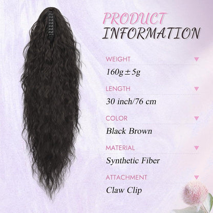 Welliger Pferdeschwanz mit Klammer – 76 cm, Schwarz Braun