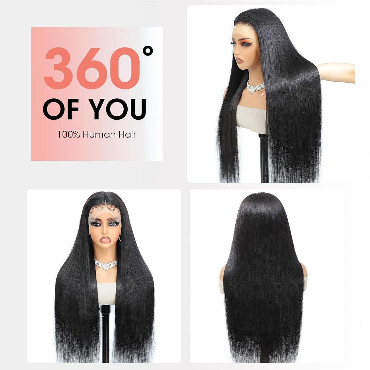 Echthaar Perücke 13x6 Lace Front Gerade 20 Zoll (50cm) Schwarz