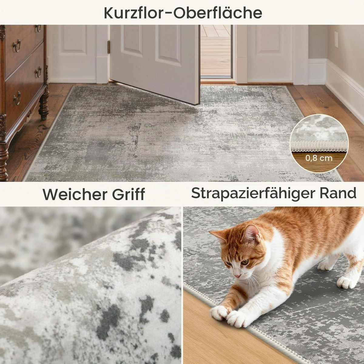 Moderner Waschbarer Teppich Grau 160x230 cm – Wohnzimmer & Schlafzimmer