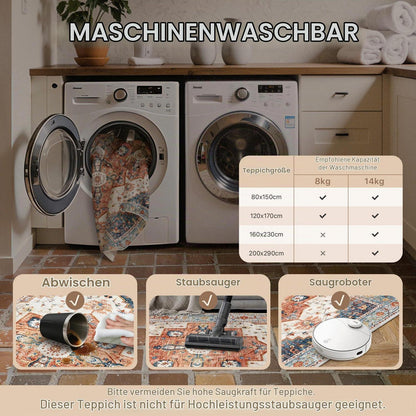 Vintage Teppich 160x230cm – Waschbar & Rutschfest für Wohnzimmer