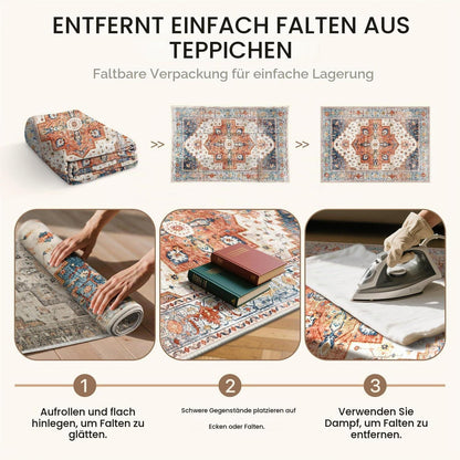 Vintage Teppich 160x230cm – Waschbar & Rutschfest für Wohnzimmer