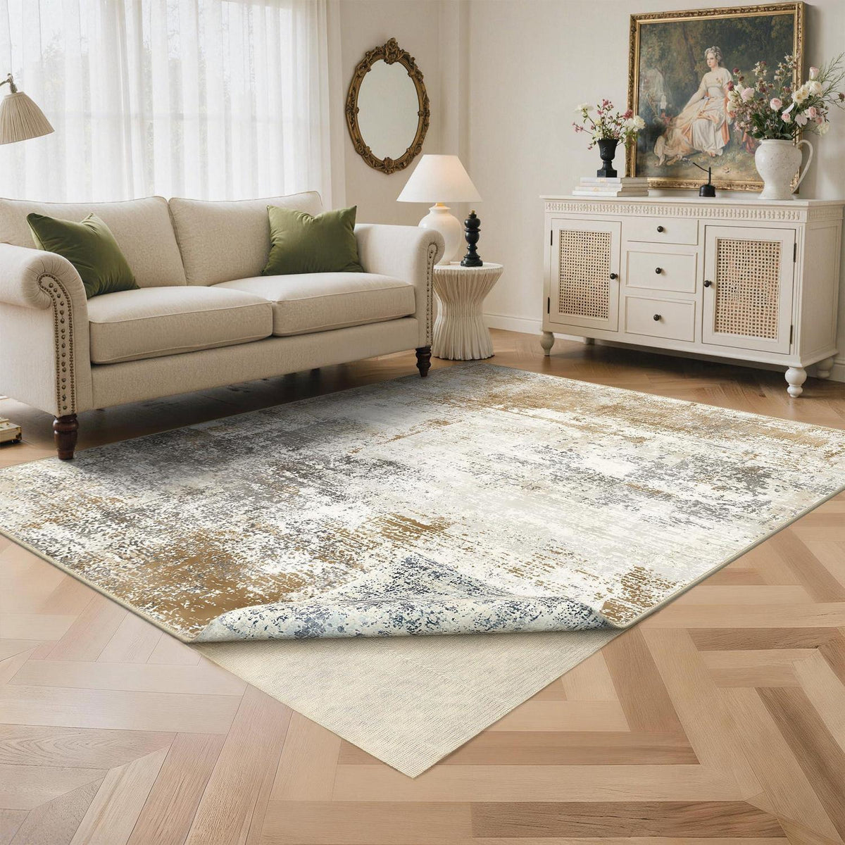 Moderner Teppich Wohnzimmer 160x230 cm Gold & Blau Rechteckig