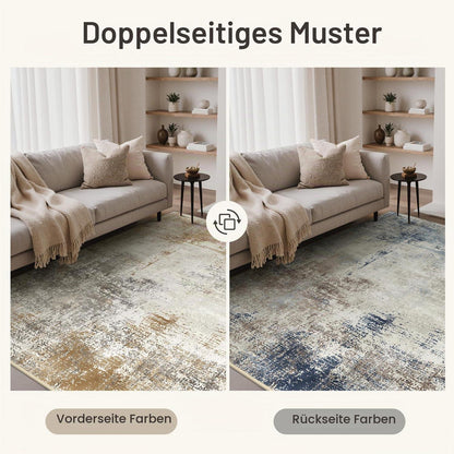 Moderner Teppich Wohnzimmer 160x230 cm Gold & Blau Rechteckig