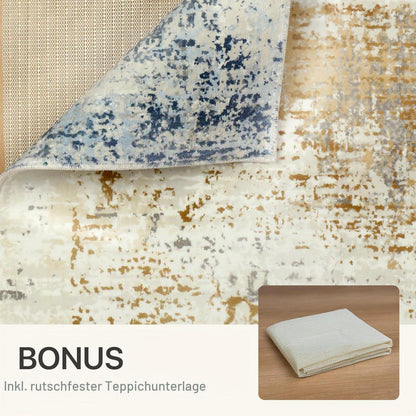 Moderner Teppich Wohnzimmer 160x230 cm Gold & Blau Rechteckig