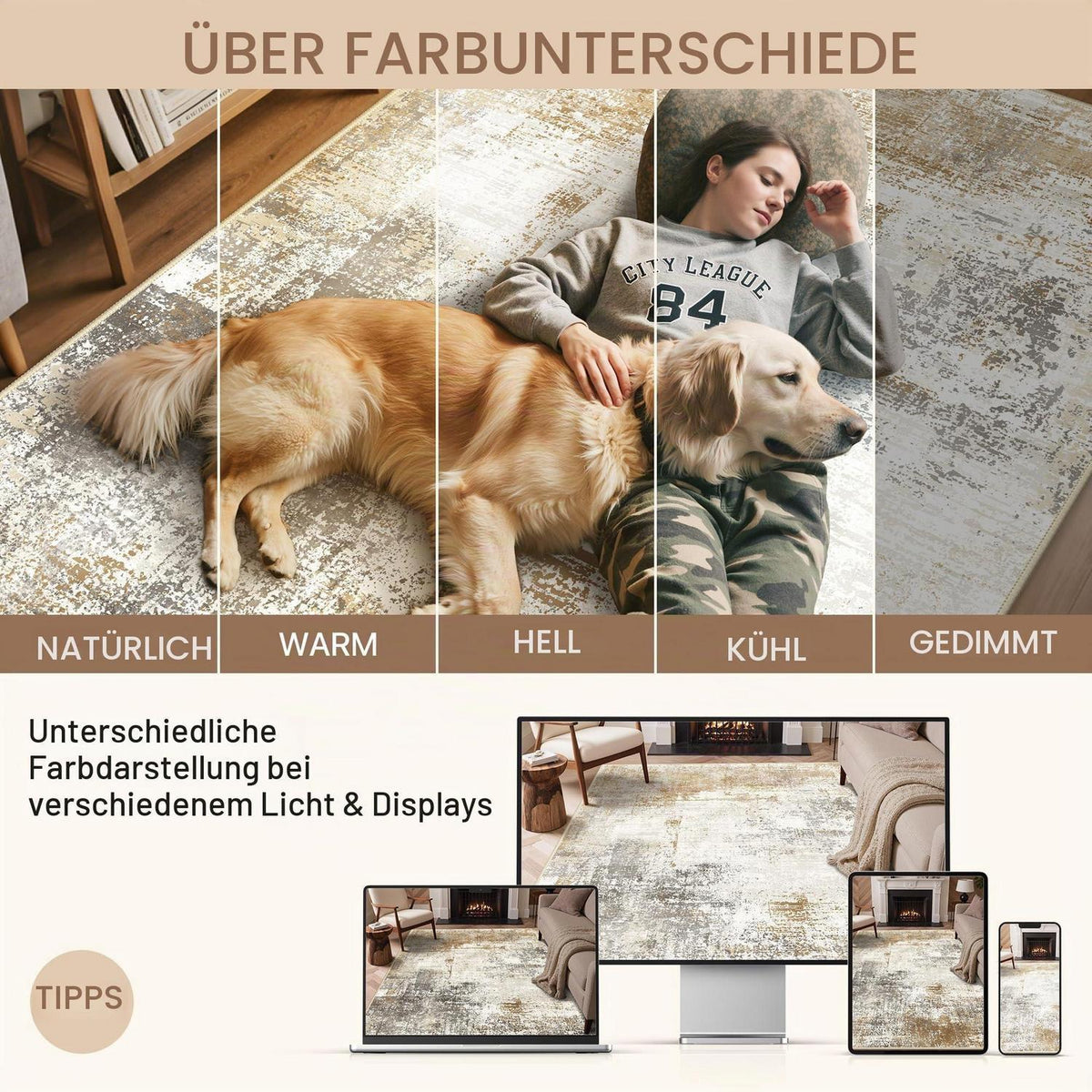 Moderner Teppich Wohnzimmer 160x230 cm Gold & Blau Rechteckig