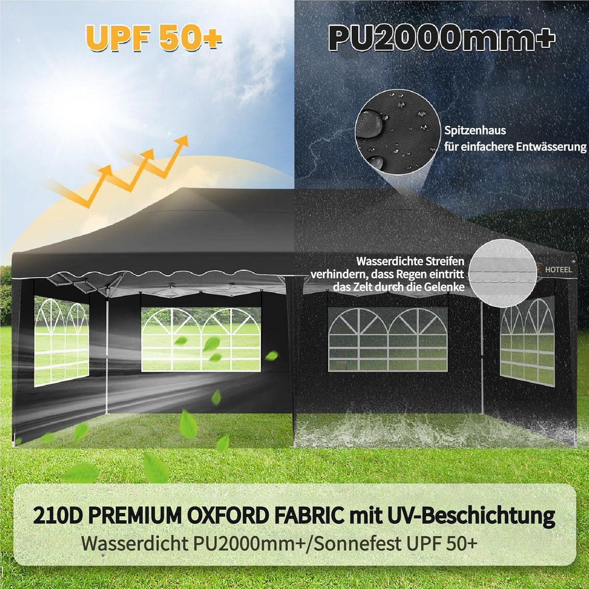 3x6m Pop Up Pavillon mit Seitenwänden – Wasserdicht & Stabil