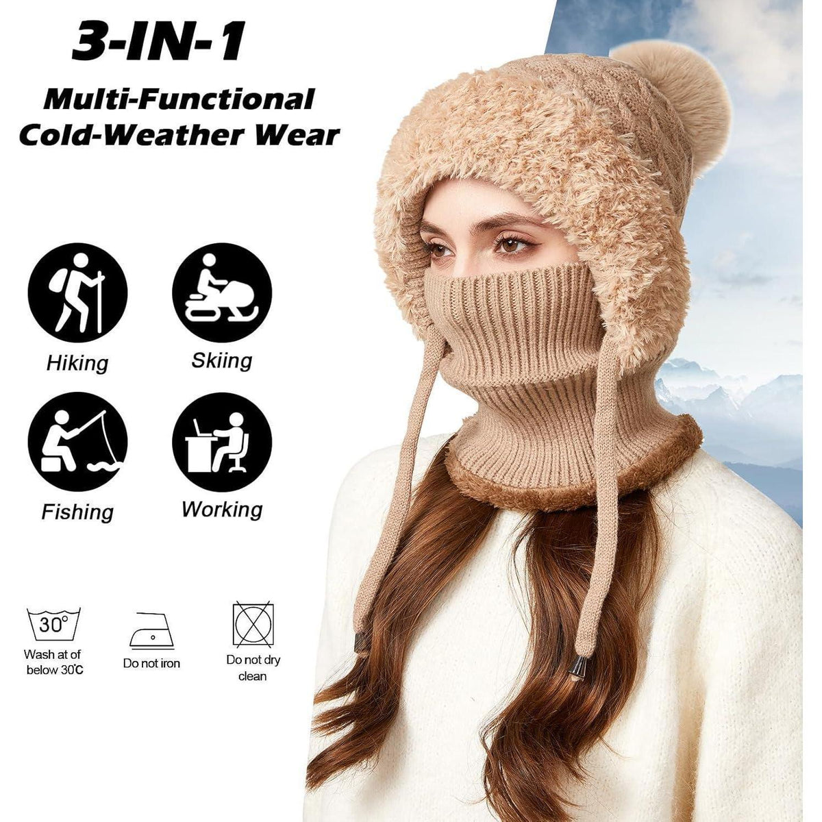 Winter Mütze Damen mit Schal & Gesichtsmaske - Warme Beanie mit Fleece