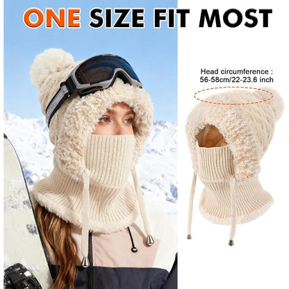 Winter Mütze Damen mit Schal & Gesichtsmaske - Warme Beanie mit Fleece