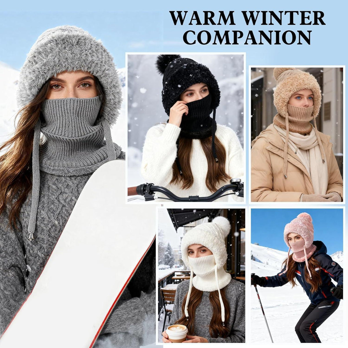 Winter Mütze Damen mit Schal & Gesichtsmaske - Warme Beanie mit Fleece