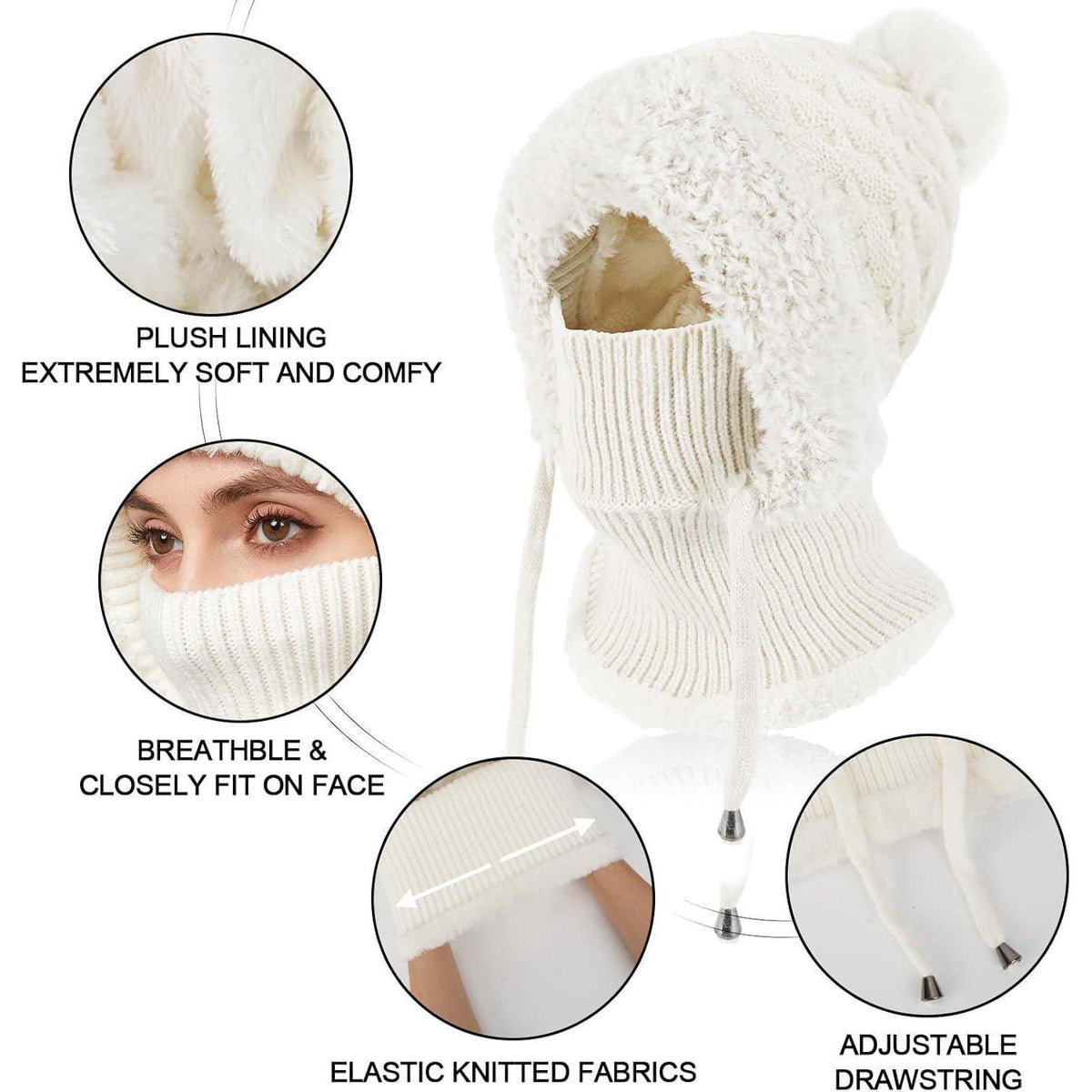 Winter Mütze Damen mit Schal & Gesichtsmaske – Warme Beanie mit Fleece