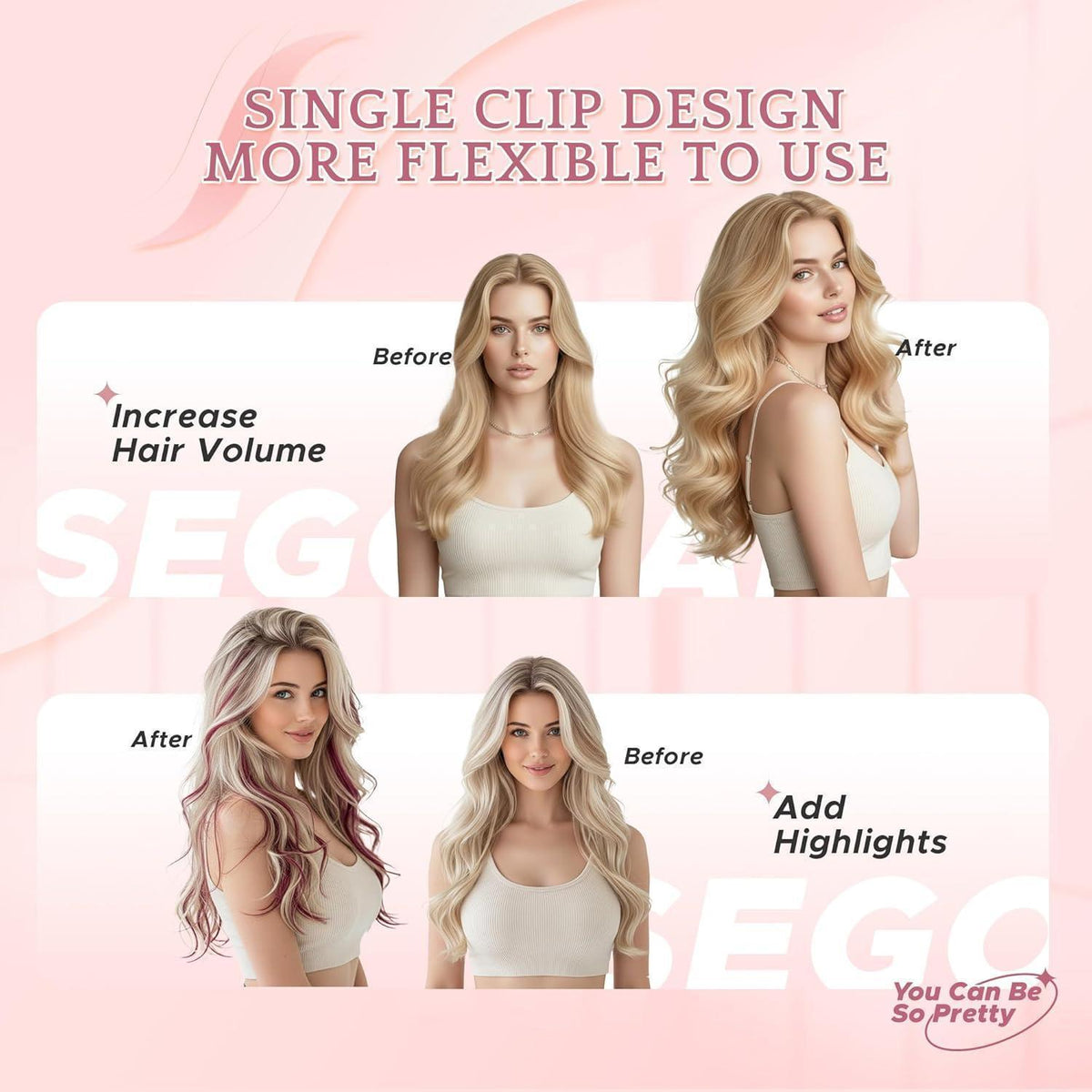 Echthaar Clip-in Extensions – Weissbraun/Hellblond #12p613, 35cm