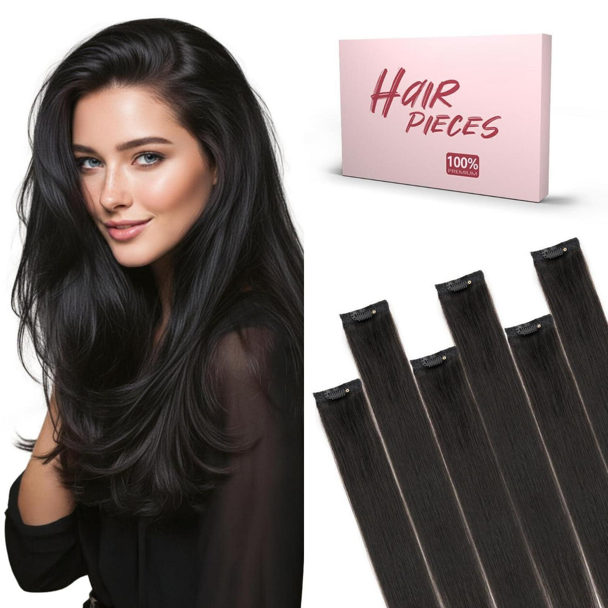 Echthaar Clip-in Extensions – Naturschwarz 35cm