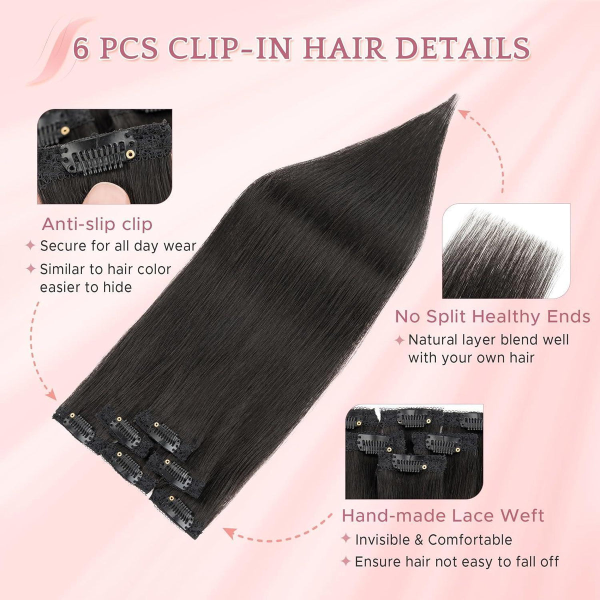 Echthaar Clip-in Extensions – Naturschwarz 35cm